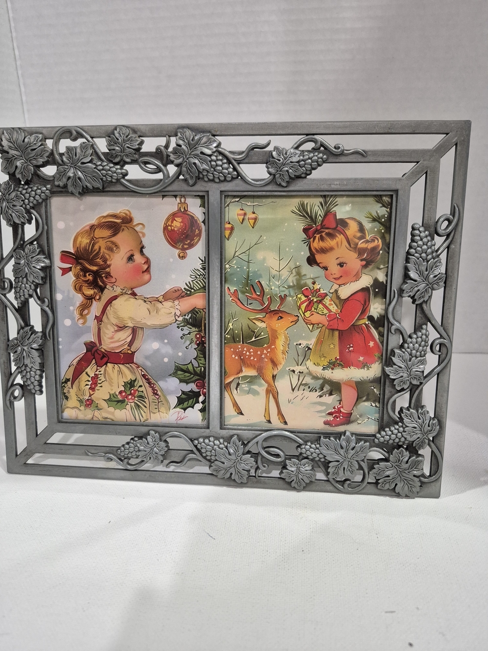 Vintage-Style Double Christmas Picture Frame in Silver